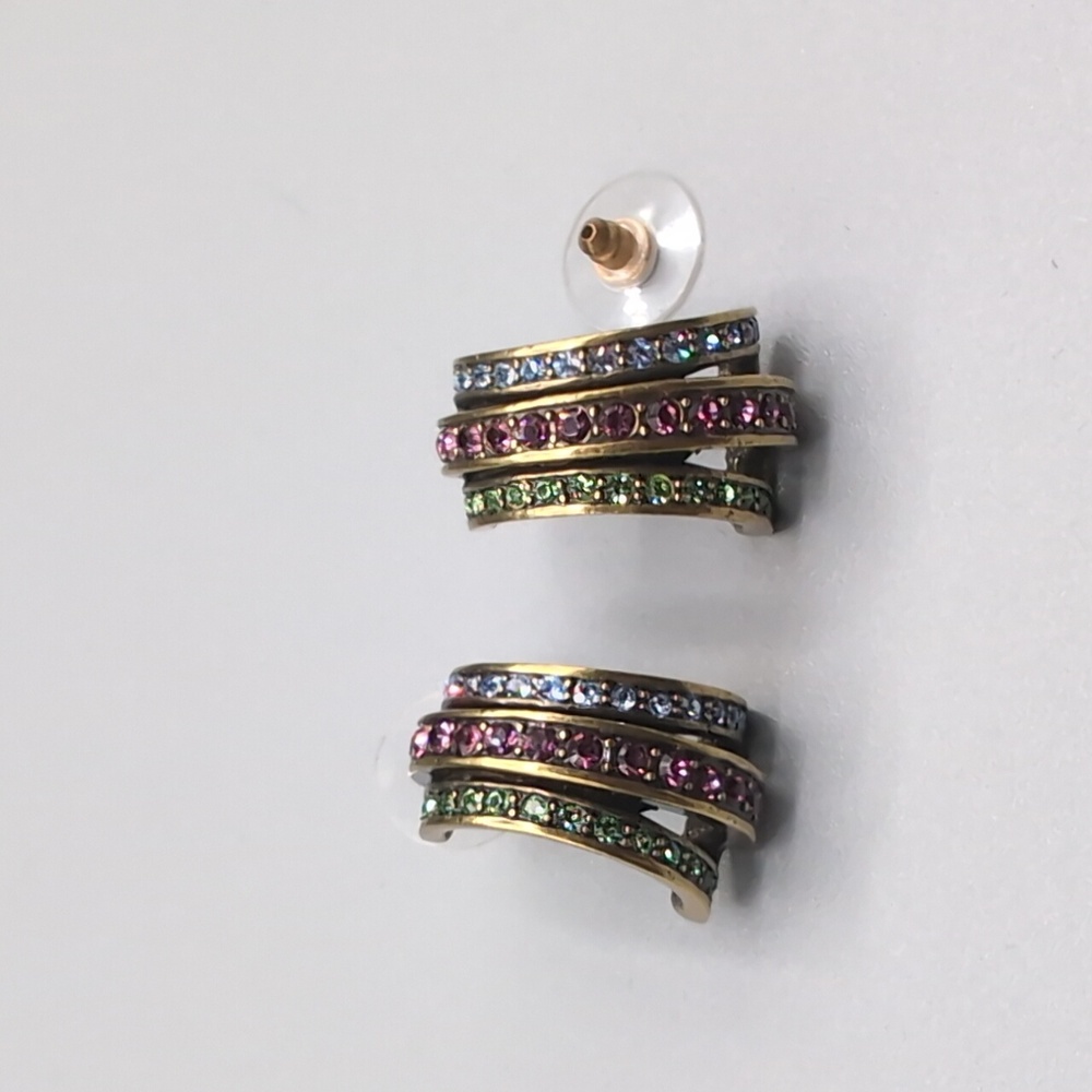 Heidi Daus| Gold Toned Multicolored Crystal Half Hoop Stud Earrings - Picture 5 of 10